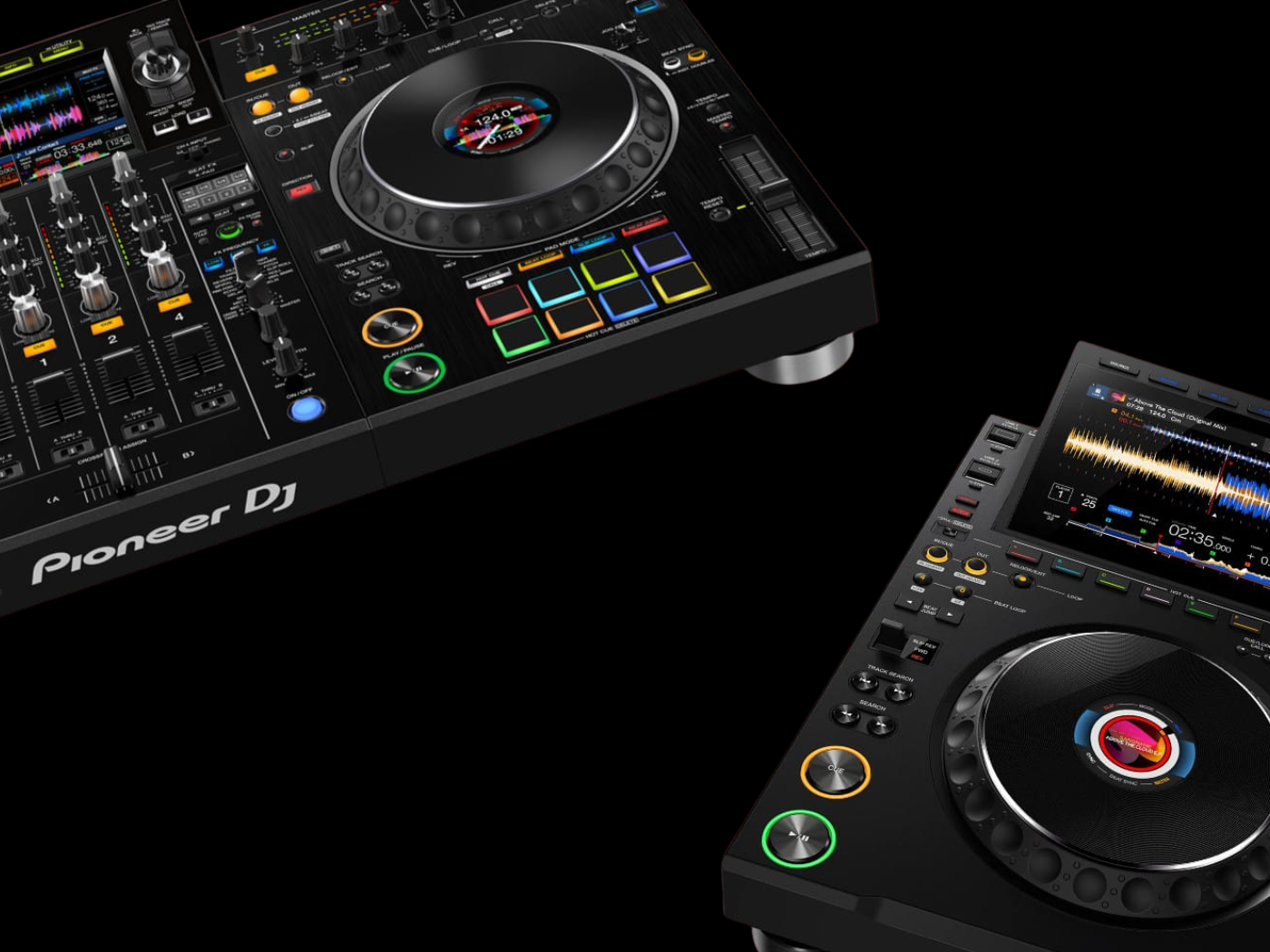 CDJs / mixer, dramatic dark product shot